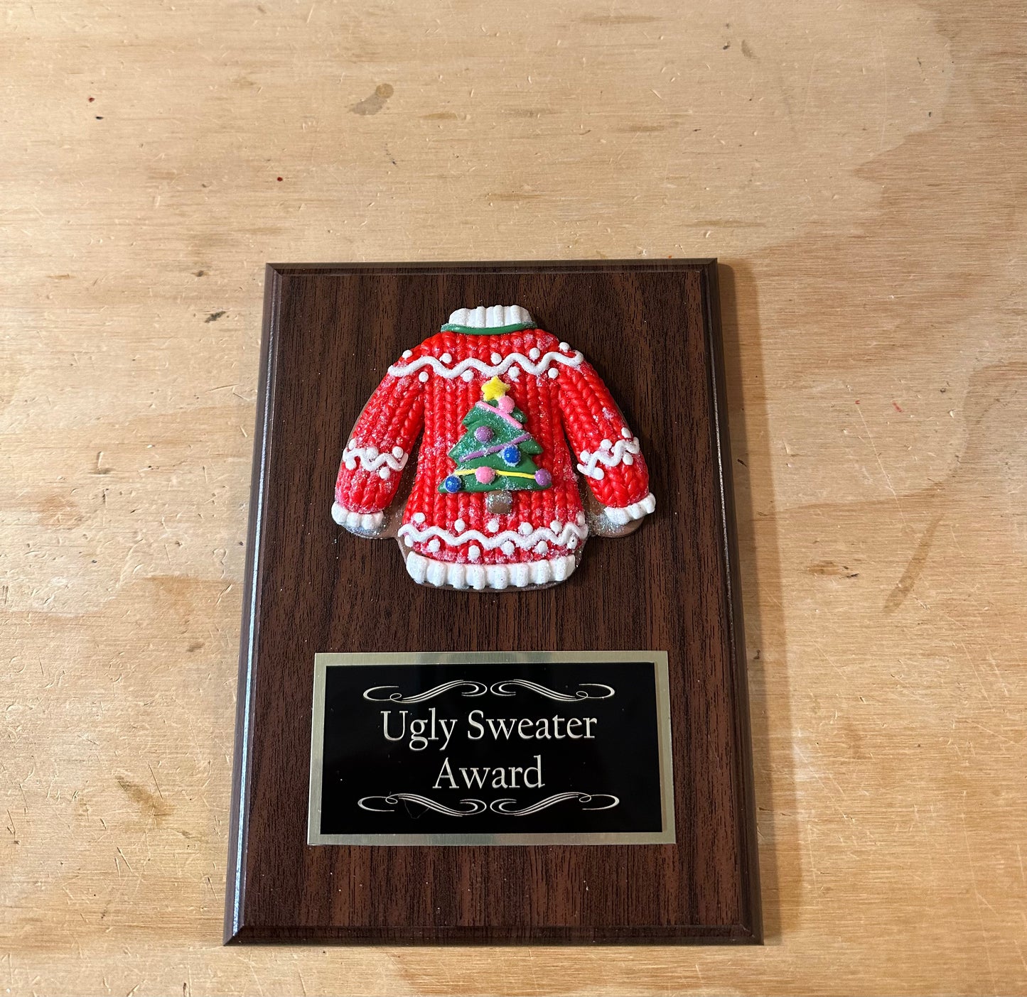 Ugliest Ugly Sweater Christmas Trophy Plaque Best Decorated Door Office House Gingerbread Bake Off Contest Winner Holiday Christmas Decor