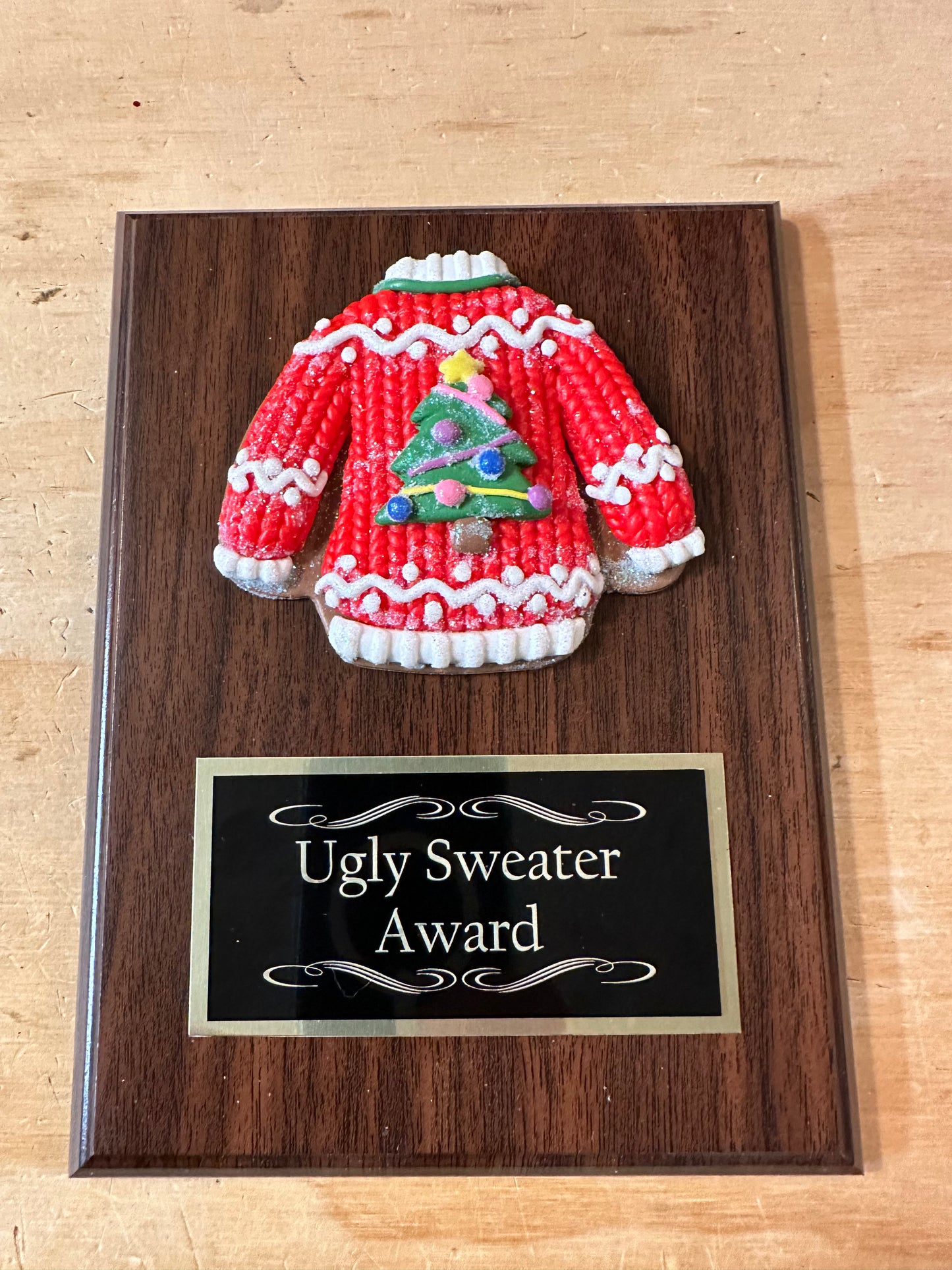 Ugliest Ugly Sweater Christmas Trophy Plaque Best Decorated Door Office House Gingerbread Bake Off Contest Winner Holiday Christmas Decor