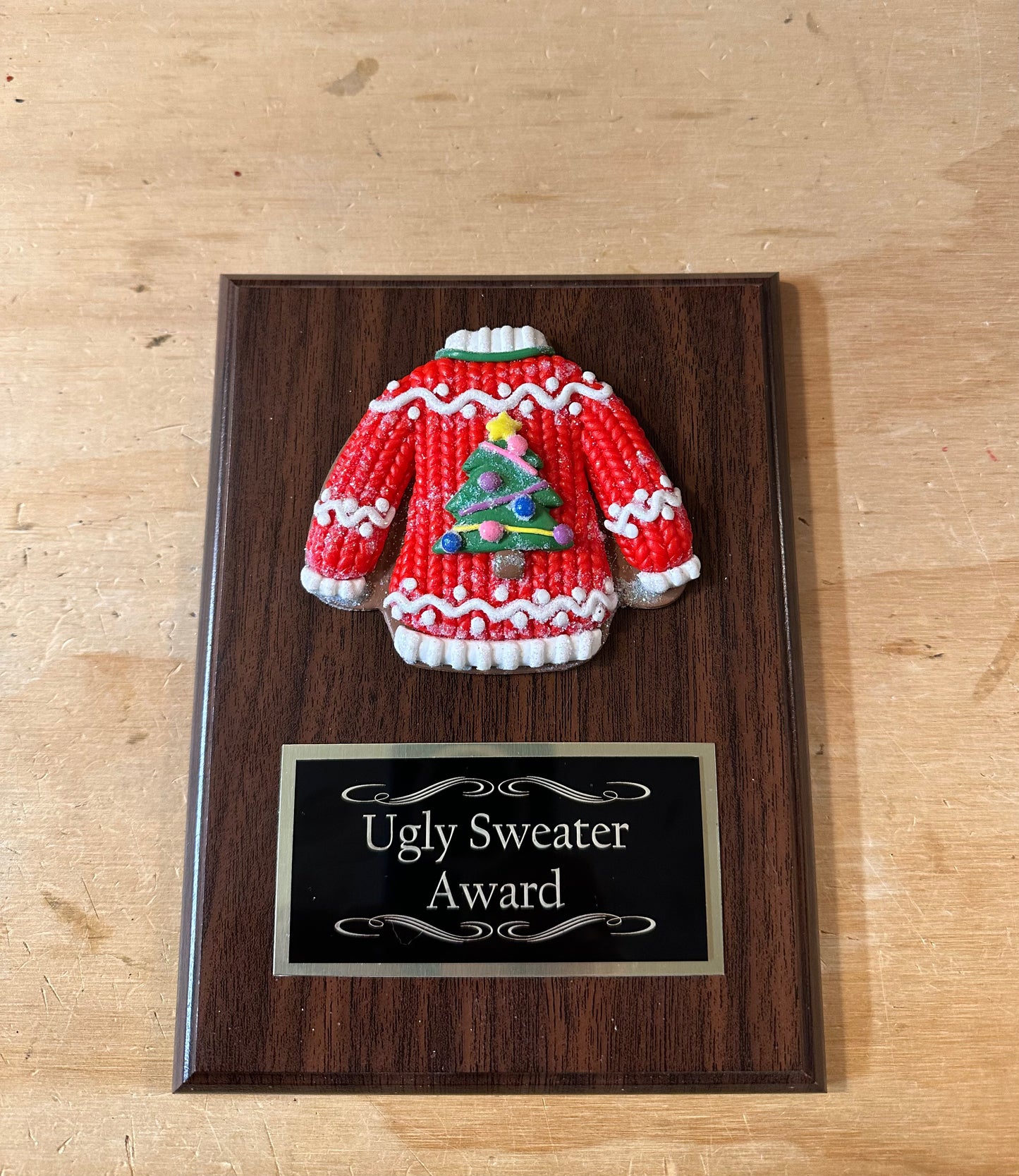 Ugliest Ugly Sweater Christmas Trophy Plaque Best Decorated Door Office House Gingerbread Bake Off Contest Winner Holiday Christmas Decor