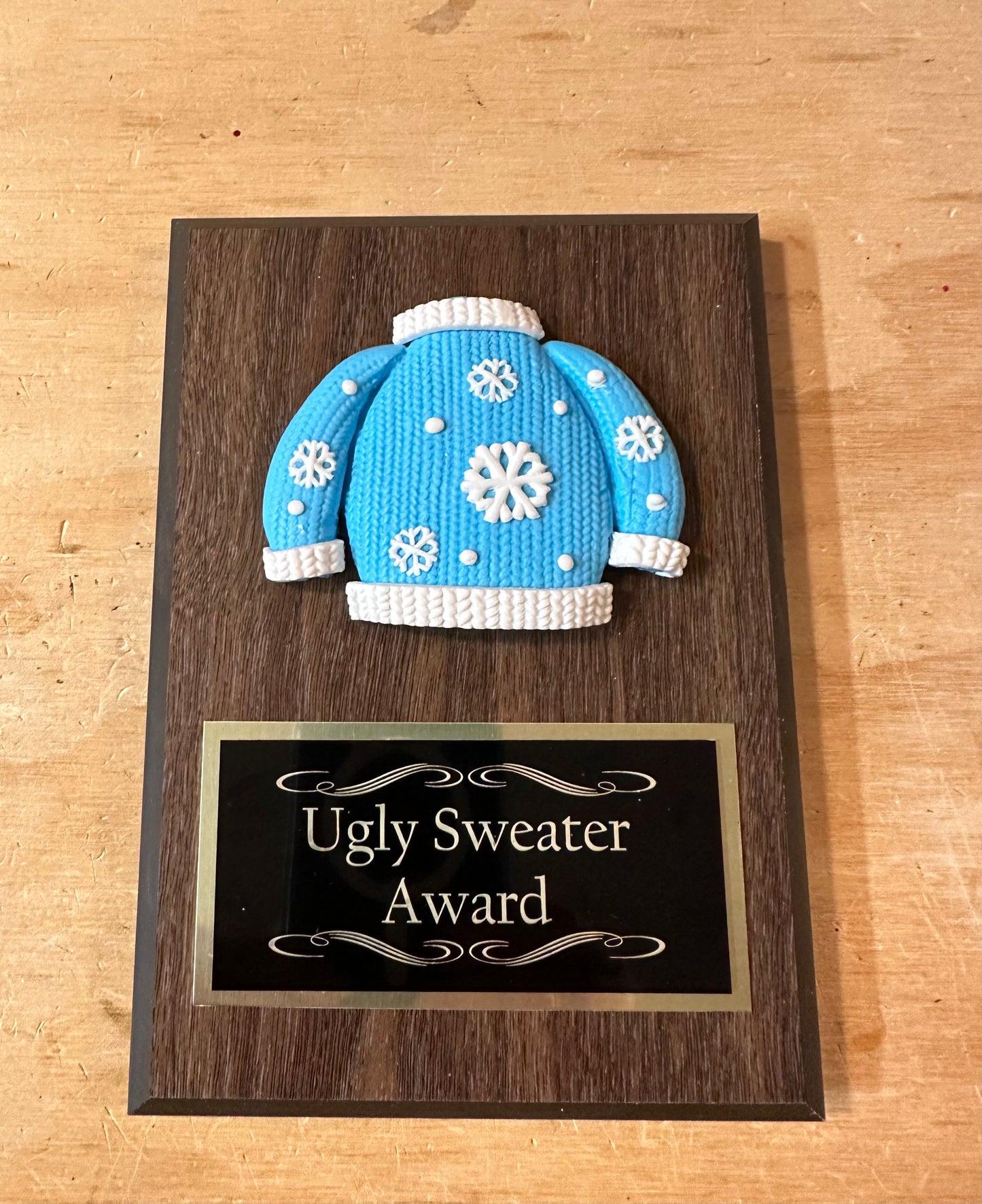 Ugliest Ugly Sweater Christmas Trophy Plaque Best Decorated Door Office House Gingerbread Bake Off Contest Winner Holiday Christmas Decor