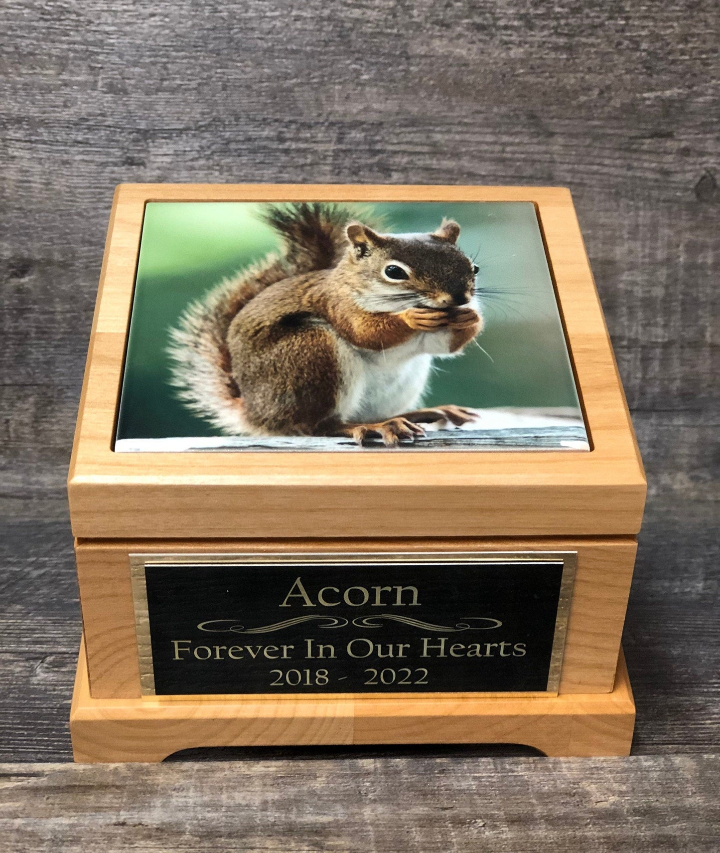Squirrel Urn Small Animal Pet Urn Rodent Mouse Urn Pet Memorial Keepsake Box Cremation Urn Custom Photo Tile & Engraved Tag To 25lbs