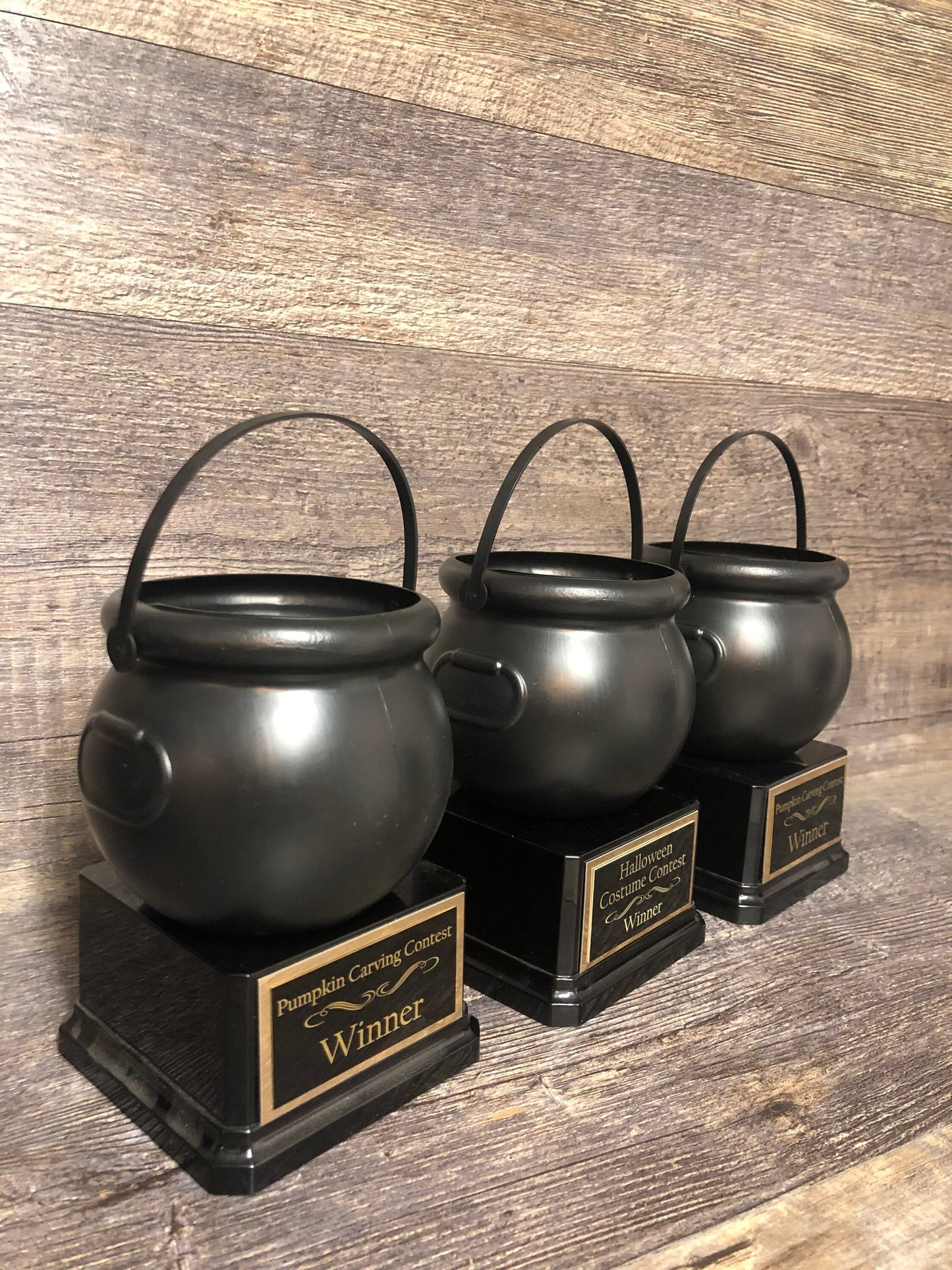 Halloween Trophy THREE Cauldron Treat Trophies Pumpkin Carving Contest Trophy Best Costume Jack O Lantern Treat Pails Halloween Pumpkin