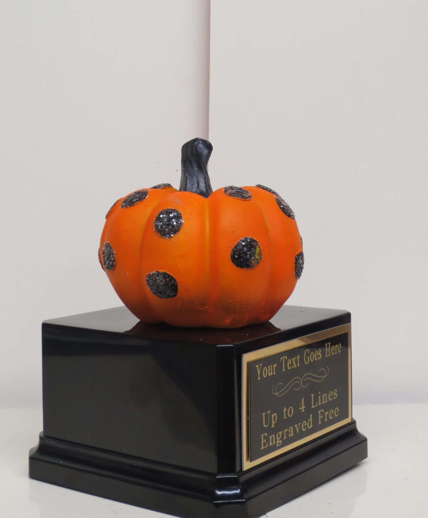 Halloween Trophy Pumpkin Carving Contest Winner Costume Contest Simple Black Polka Dot Glitter Jack O Lantern Trophy Trunk or Treat