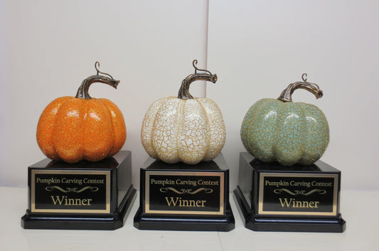 Halloween Trophy Trophies Set of Three Elegant Gold Accents Costume Contest Winner Pumpkin Carving Contest Halloween Decor Trunk or Treat