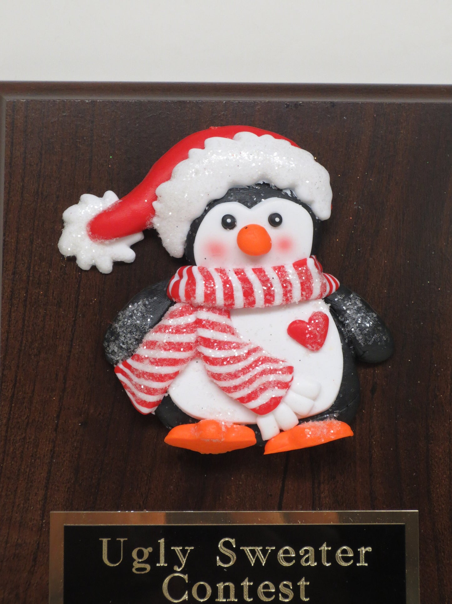 Ugliest Ugly Sweater Trophy Plaque Penguin Santa Best Decorated Door Office House Gingerbread Cookie Bake Off Winner Holiday Christmas Decor