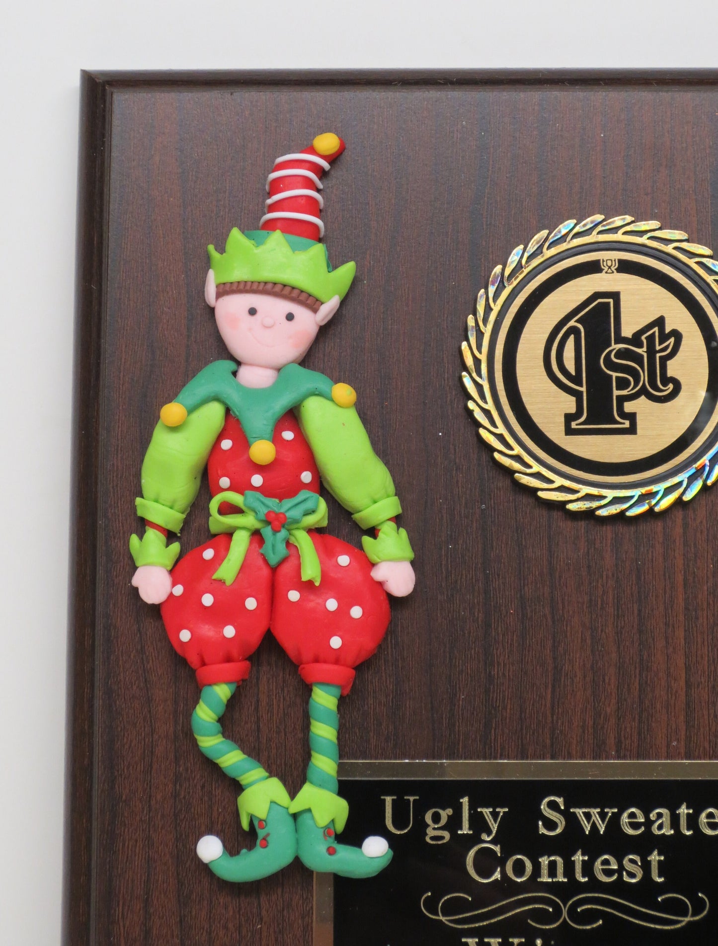 Ugliest Ugly Sweater Trophy Plaque Elf Best Decorated Door Office House Gingerbread Cookie Bake Off Contest Holiday Christmas Decor