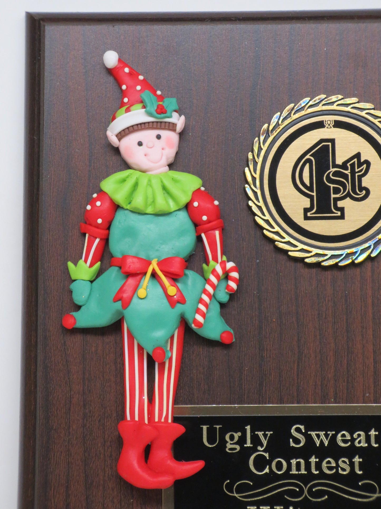 Ugliest Ugly Sweater Trophy Plaque Elf Best Decorated Door Office House Gingerbread Cookie Bake Off Contest Holiday Christmas Decor