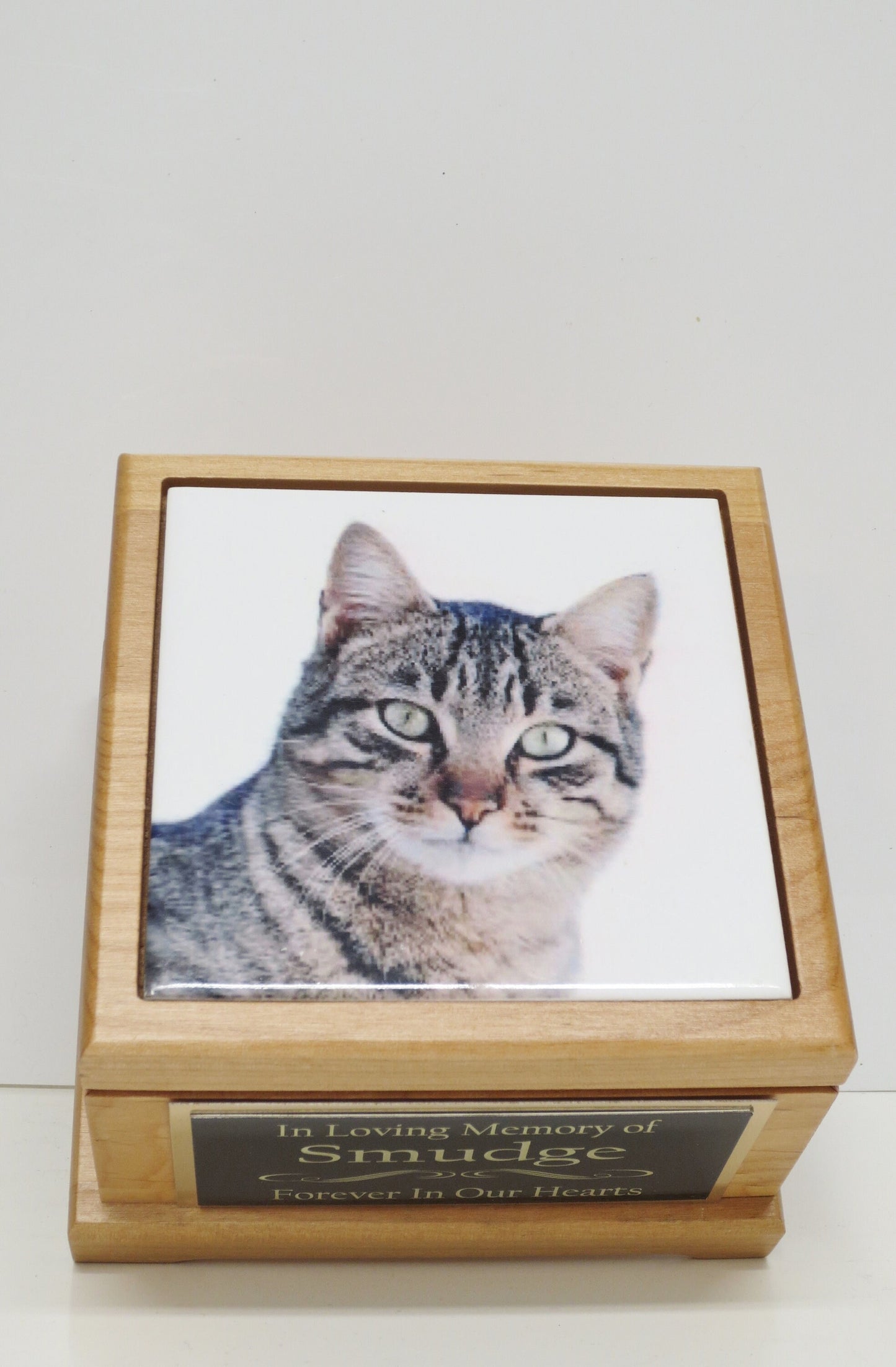 Cat Photo Urn Pet Urn Pet Memorial Keepsake Cremation Urn Kitty Small Animal Custom Urn Photo Tile & Personalized Custom Tag Wood Urn