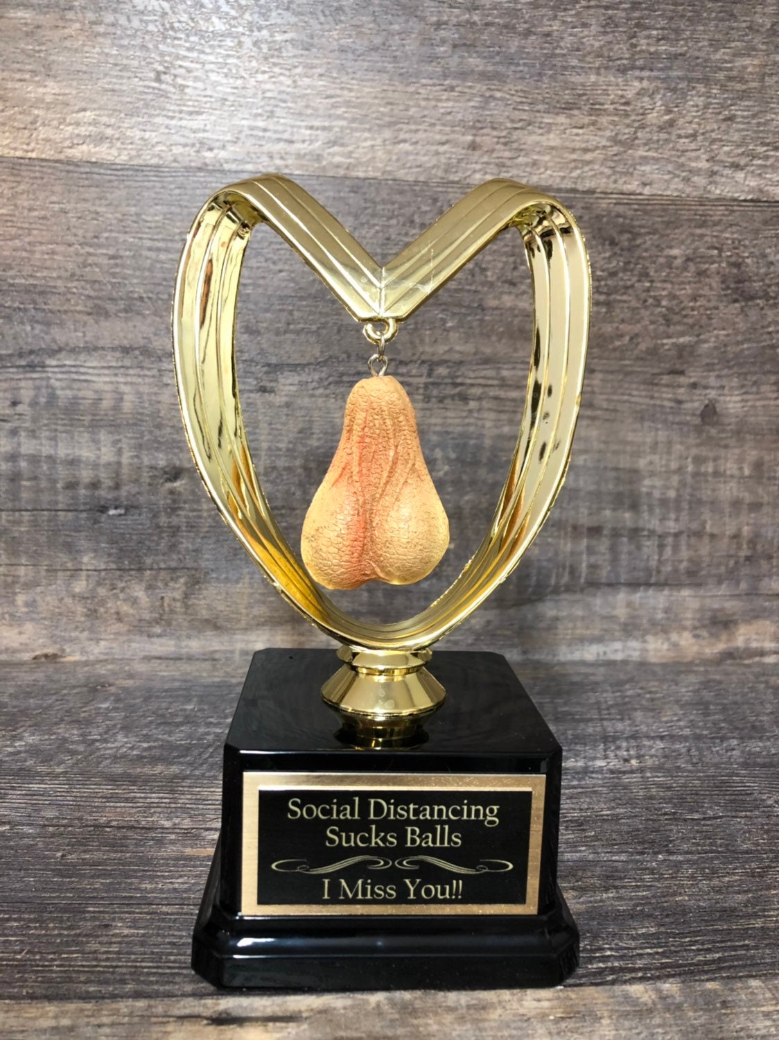 Social Distancing Sucks Balls I Miss You Personalized Birthday Gift From A Distance Quarantine Funny Trophy Adult Humor Gag Gift Testicle