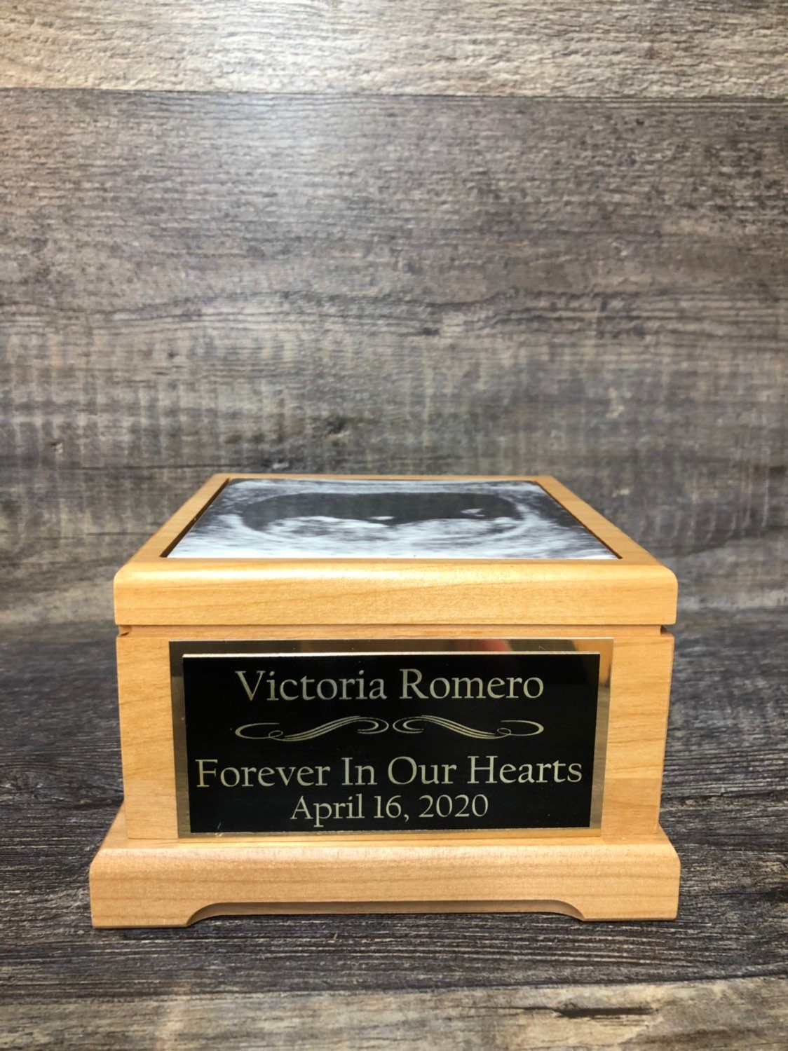Custom Miscarriage Memorial Urn Ultrasound Photo Cremation Urn Baby Urn For Ashes Infant Urn Tile & Personalized Engraved Tag Memorial
