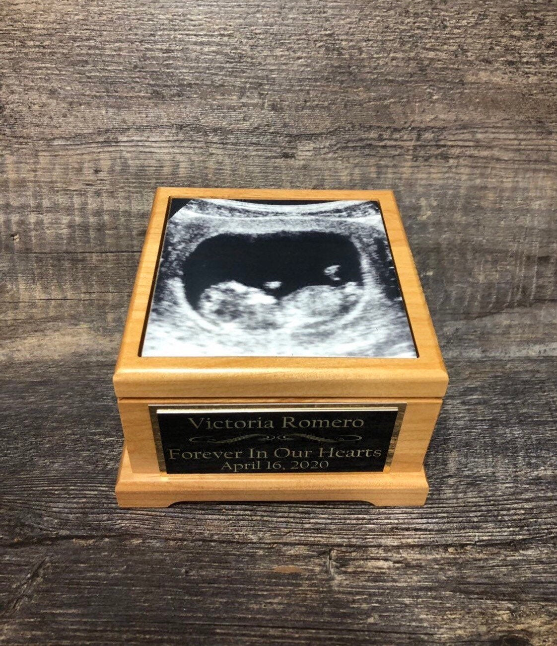 Custom Miscarriage Memorial Urn Ultrasound Photo Cremation Urn Baby Urn For Ashes Infant Urn Tile & Personalized Engraved Tag Memorial