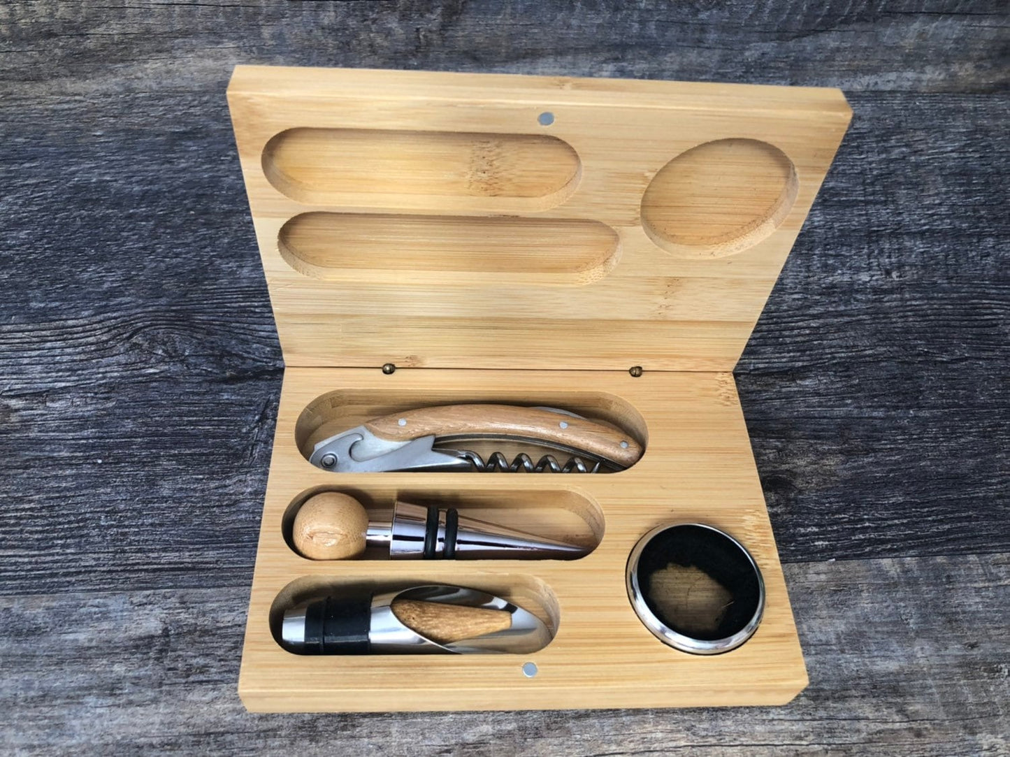 Wine Tool Gift Set Wine Tools Wine Lover Gift Birthday Gift Father's Day Gift Bamboo Cork Screw & Bottle Stopper Christmas Gift Thank You