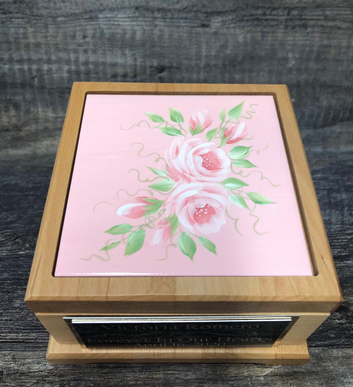Miscarriage Cremation Urn Baby Memorial Keepsake Baby Girl Pink Urn For Ashes Infant Urn Hand Painted Roses Personalized Tag Memorial Gift