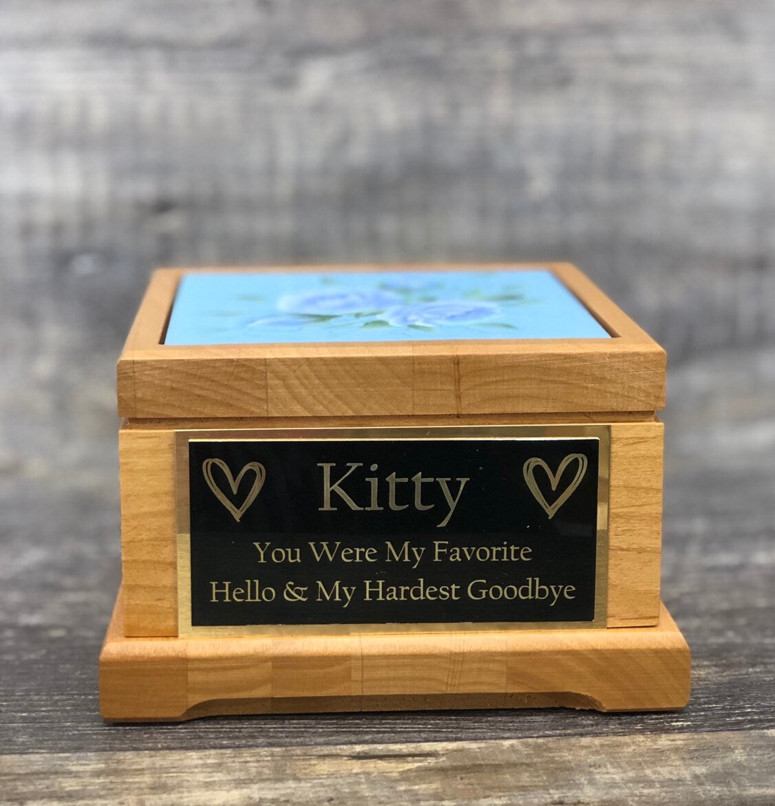 Cat Urn Pet Urn Pet Memorial Keepsake Box Cremation Urn Kitty or Small Animal Hand Painted Roses & Personalized Tag Dog Urn Red Alder