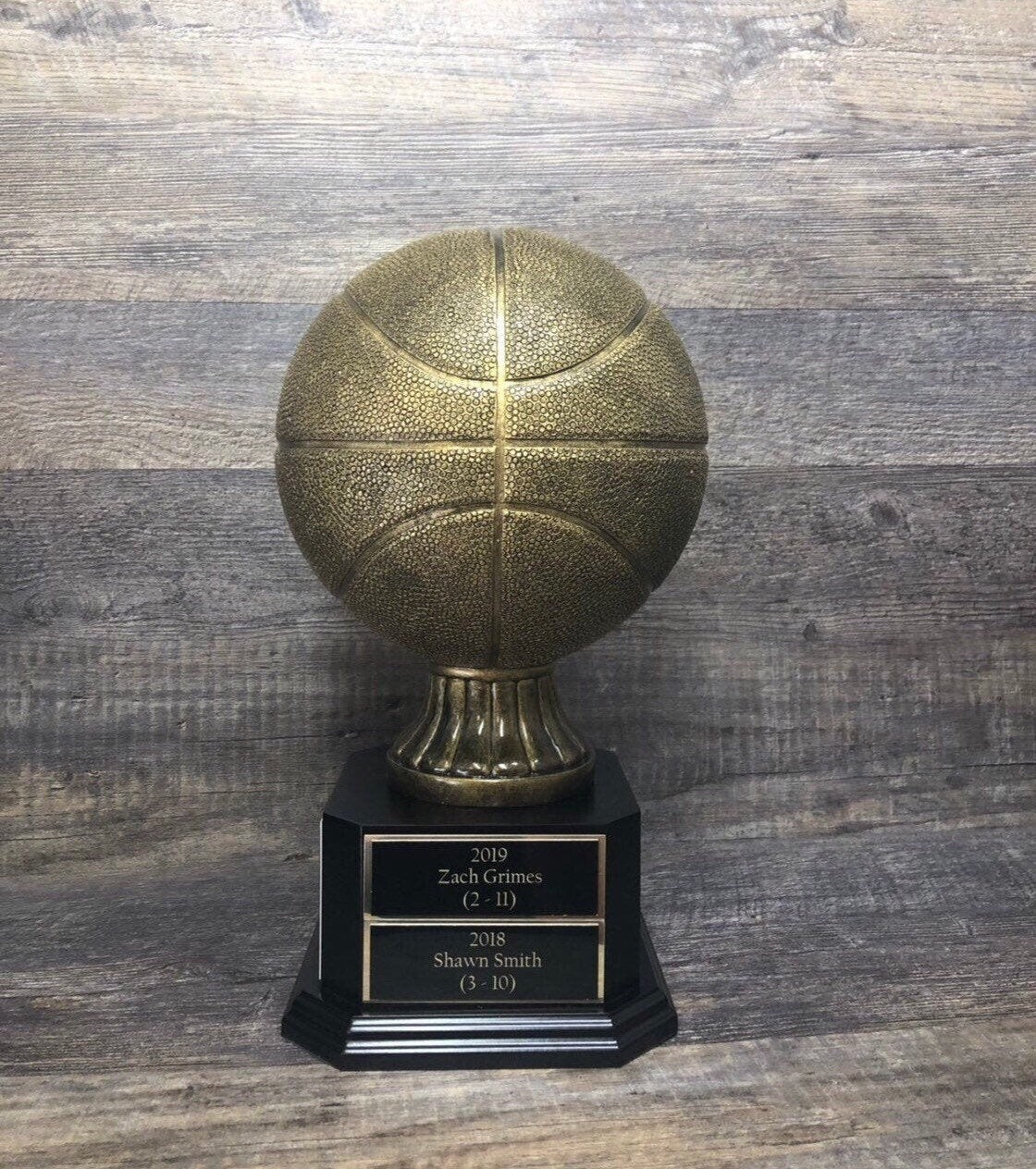 Fantasy Basketball Madness FULL SIZE Antique Gold Basketball 6 / 12 Perpetual Trophy League Bracket Winner Fantasy Basketball Award Trophy