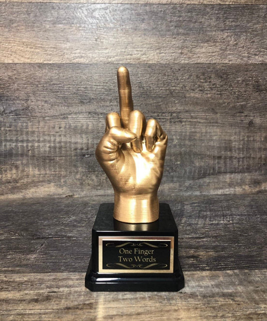 Fishing Trophy Best Fish Story Funny Trophy Middle Finger Fishing Gag Gift Adult Humor Birthday Gift F*ck You Trophy One Finger Two Words