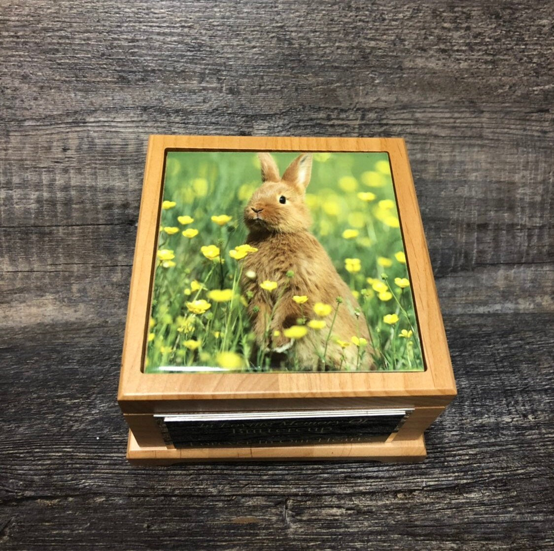 Bunny Urn Rabbit Urn Small Animal Pet Urn Guinea Pig Urn Pet Memorial Keepsake Box Cremation Urn Custom Photo Tile & Engraved Tag To 25lbs