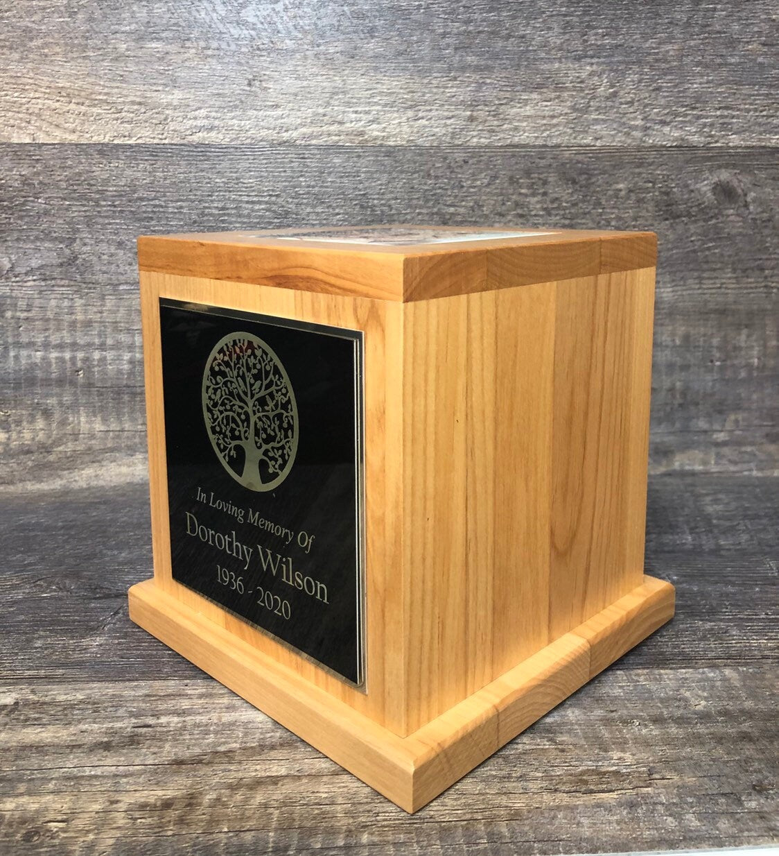 Cremation Urn Tree Of Life Funeral Memorial Human Urn Custom Tile Photo & Personalized Engraved Tag Memorial Keepsake Red Alder Upto 150 lb