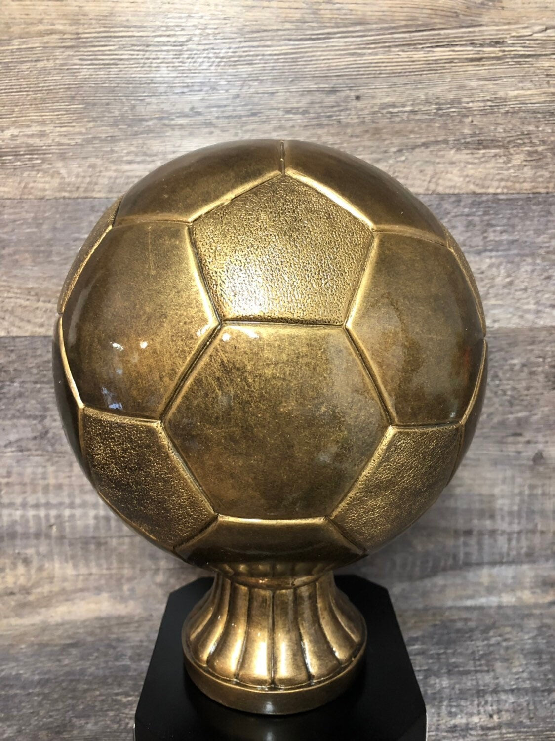 Soccer Trophy Fantasy Soccer Football League Trophy 15" FULL SIZE Antique Gold Soccer Ball 6 or 12 Year Perpetual Championship League Award