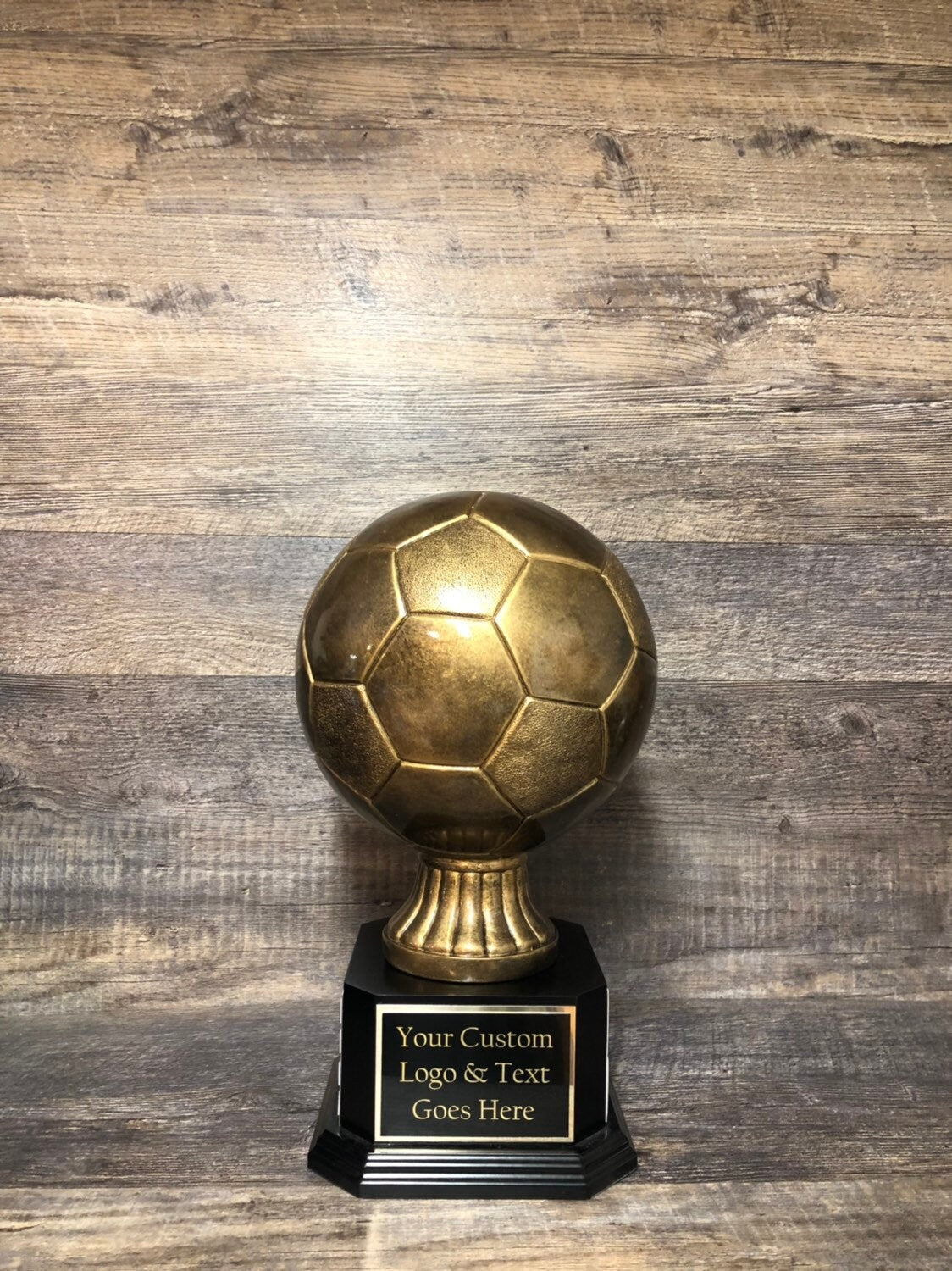 Soccer Trophy Fantasy Soccer Football League Trophy 15" FULL SIZE Antique Gold Soccer Ball 6 or 12 Year Perpetual Championship League Award