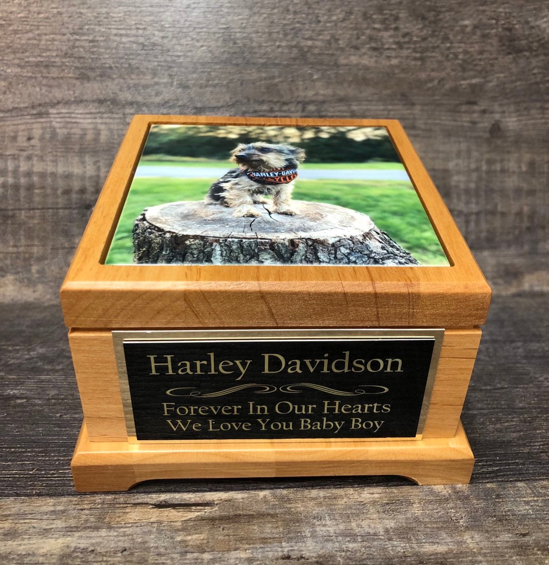 Pet Urn Dog Urn Pet Memorial Keepsake Box Yorkie Cremation Urn Custom Photo Tile & Tag Red Alder Small Dog / Animal Cat Urn Up To 25lbs