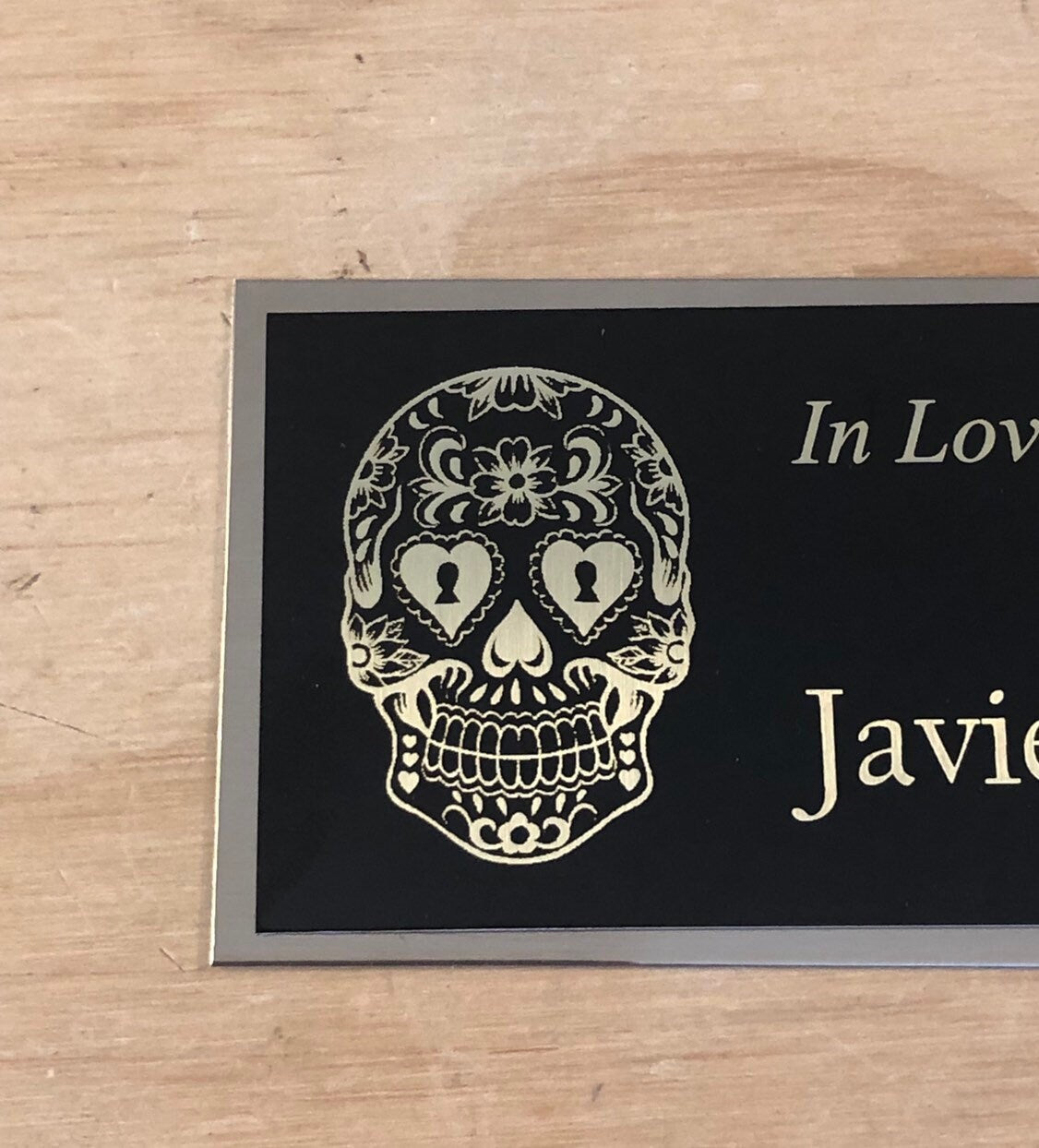 Memorial Urn Plaque Custom Engraved Name Plate Sugar Skull In Loving Memory of DAY Of THE DEAD Cremation Black/Gold Name Plate Plaque
