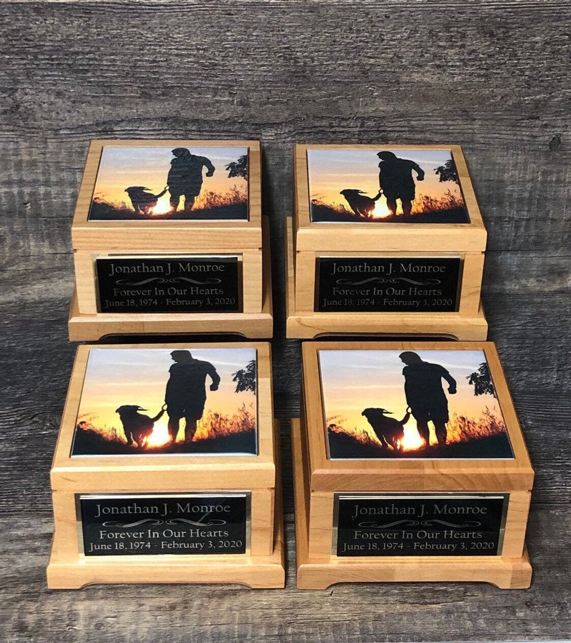 Sharing Urns Cremation Urn Set of 4 Family Memorial Keepsake Urns For Ashes Cremains Sibling Parent Urns Photo Tile & Personalized Plaque