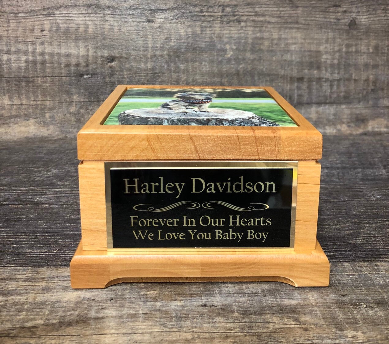 Pet Urn Dog Urn Pet Memorial Keepsake Box Yorkie Cremation Urn Custom Photo Tile & Tag Red Alder Small Dog / Animal Cat Urn Up To 25lbs