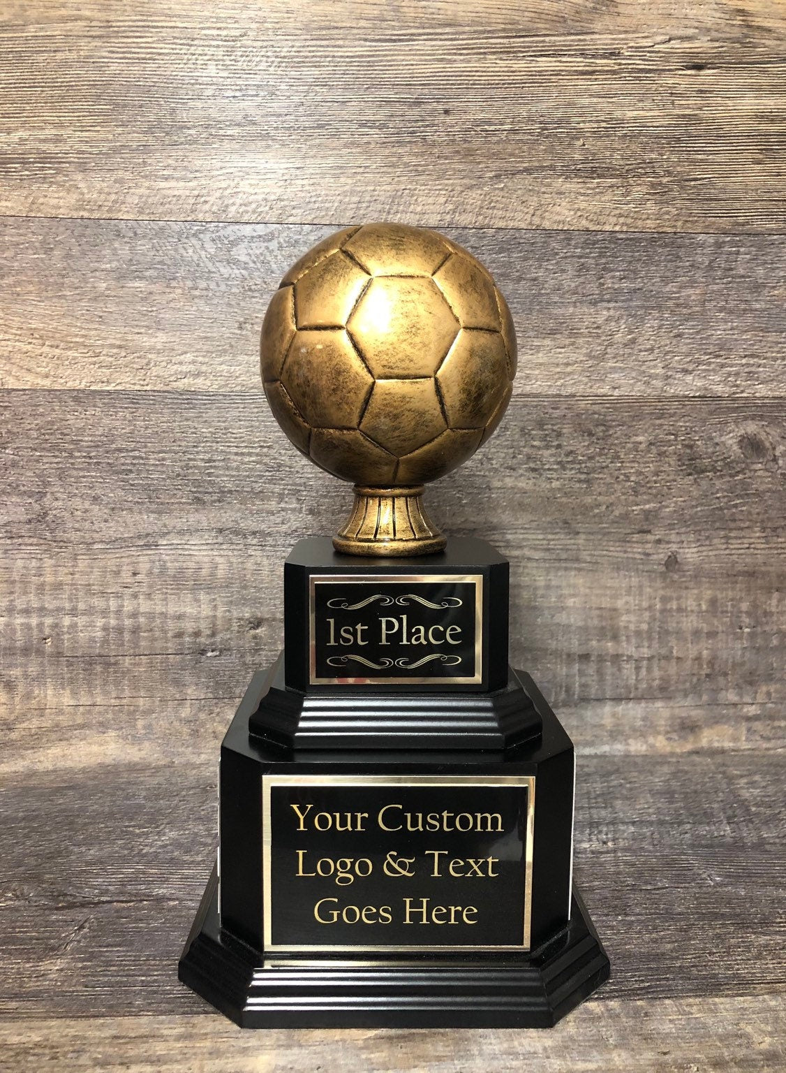 Soccer Trophy Fantasy Soccer Football League Trophy Antique Gold Soccer Ball 6 or 12 Year Perpetual Championship League Award