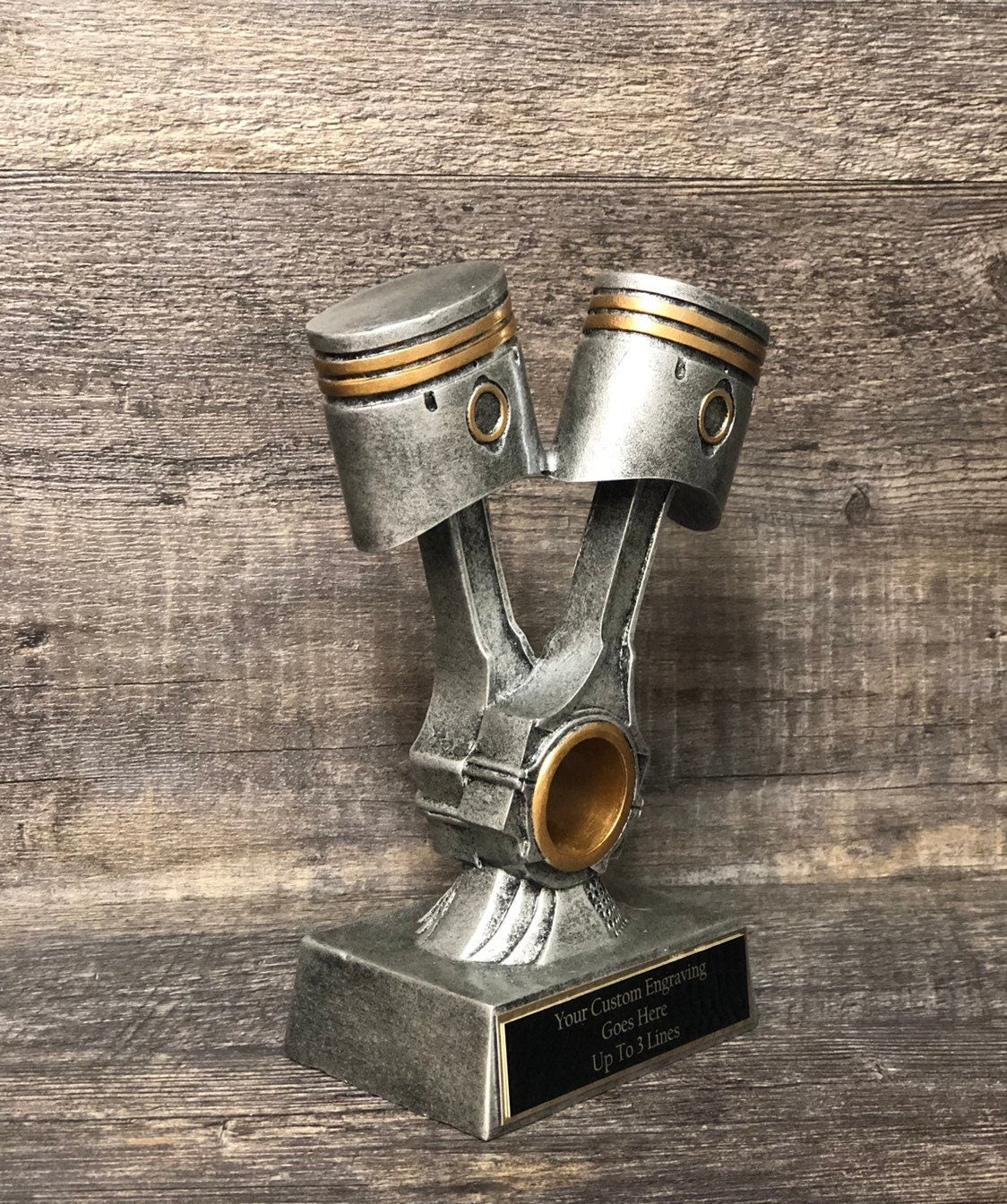 Car Show Trophy Racing Trophy 9" Rods & Pistons Hot Rod Trophy Silver Piston Mechanic Award Best In Show Best Car Award Participant Trophy