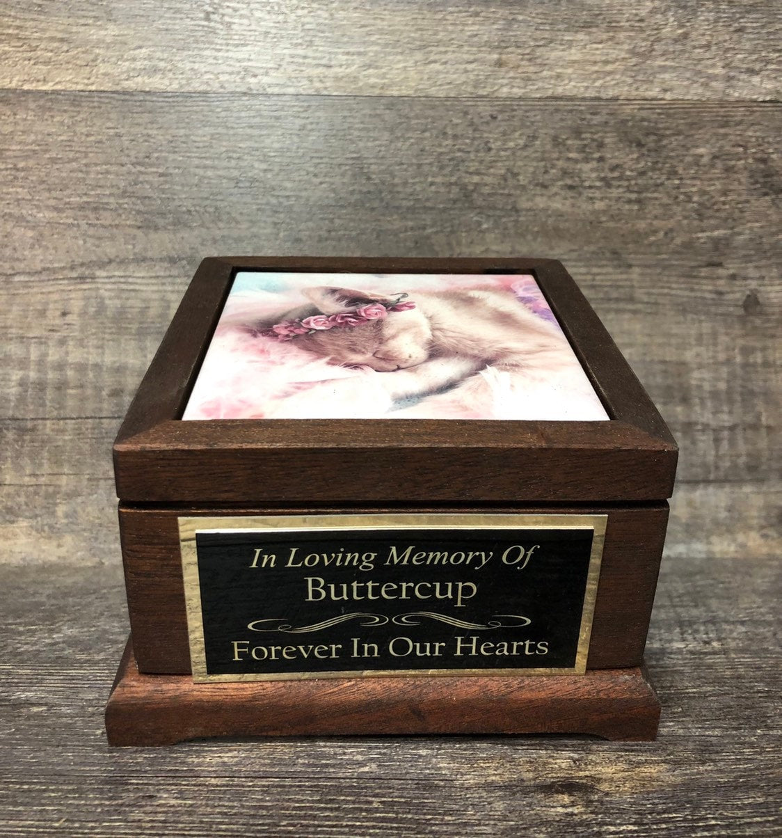 Pet Urn Cat or Dog Urn Pet Memorial Keepsake Box Yorkie Mahogany Cremation Urn Custom Photo Tile & Tag Small Dog / Animal Urn Up To 25lbs