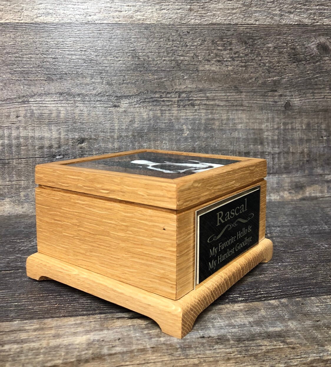 Dog Urn Pet Urn Cat Urn Pet Memorial Keepsake Box Yorkie Cremation Urn Custom Photo Tile & Tag OAK Small Dog / Animal Urn Up To 25lbs