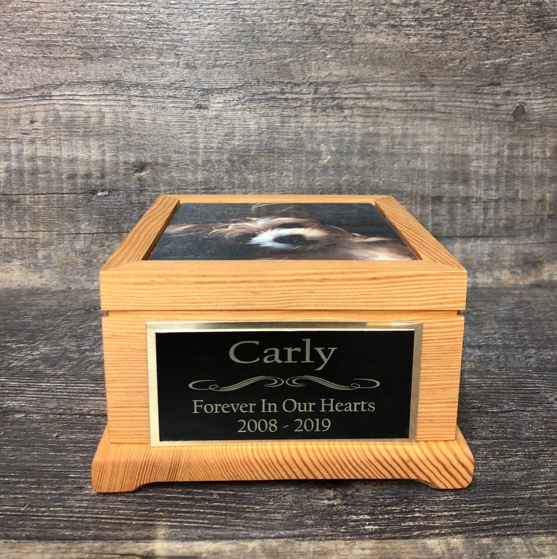 Dog Urn Pet Urn Cat Urn Pet Memorial Keepsake Box Yorkie Cremation Urn Custom Photo Tile & Tag Small Dog / Animal Urn Up To 25lbs