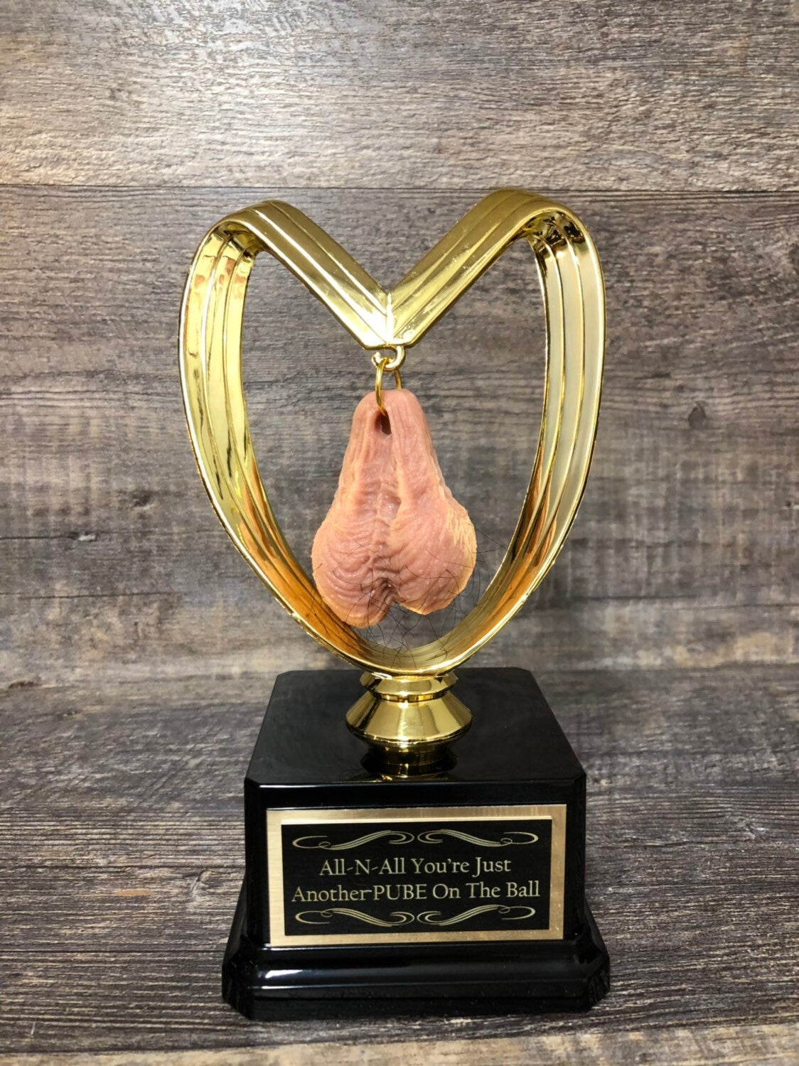 HAIRY BALLS All N' All You're Just Another Pube On The Ball Funny Trophy You Suck Loser Trophy FFL Sacko Adult Humor Gag Gift Testicle