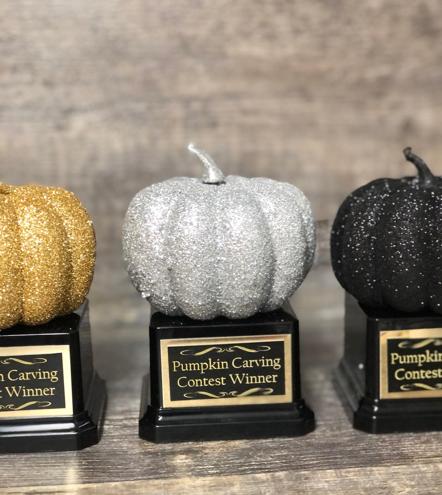 Halloween Trophy Trophies Set of 3 Mini Glitter Pumpkins Costume Contest Winner Pumpkin Carving Contest Halloween Trunk or Treat