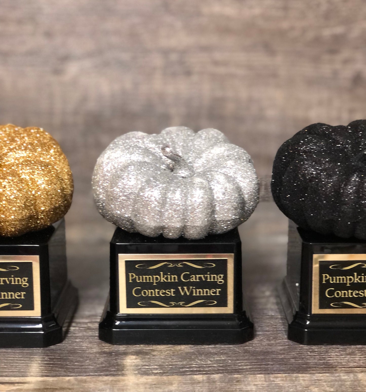 Halloween Trophy Trophies Set of 3 Mini Glitter Pumpkins Costume Contest Winner Pumpkin Carving Contest Halloween Trunk or Treat
