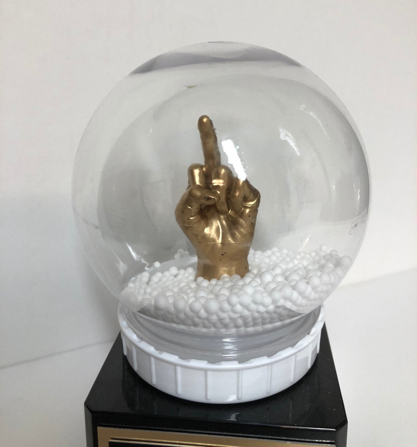 Middle Finger Funny Trophy Snow Globe FFL Loser Award Adult Humor The Bird F*ck You One Finger Two Words Christmas Gag Gift