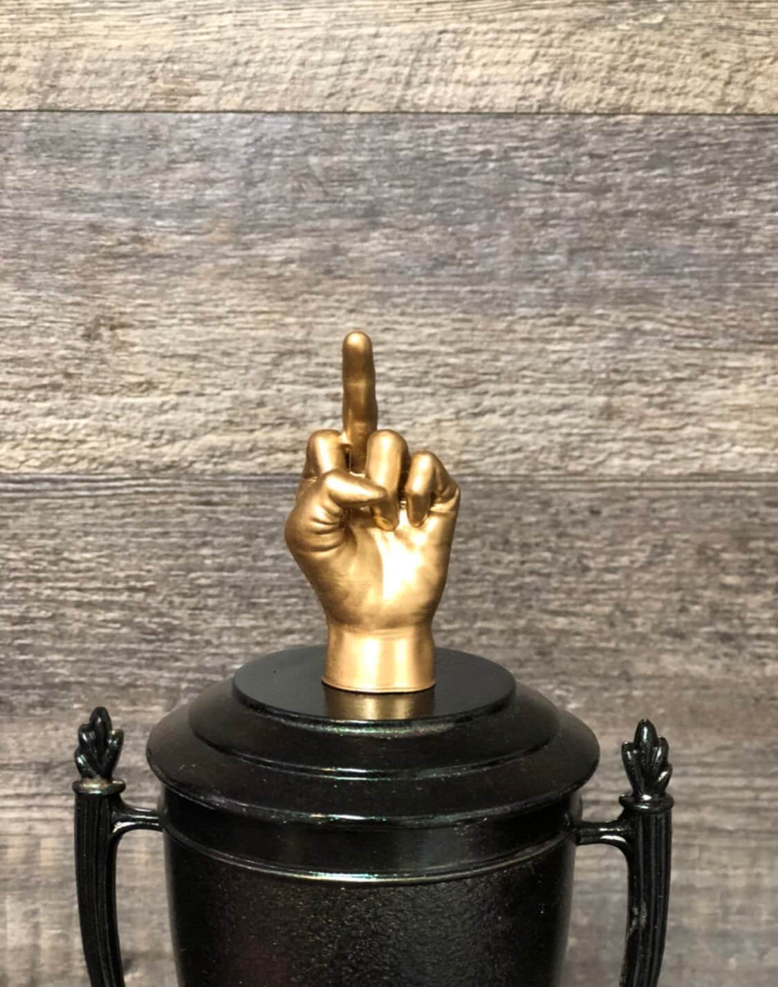 Middle Finger Funny Golf Trophy Hole In One Iridescent Cup Loser Award Adult Humor The Bird F*ck You One Finger Two Words Gag Gift