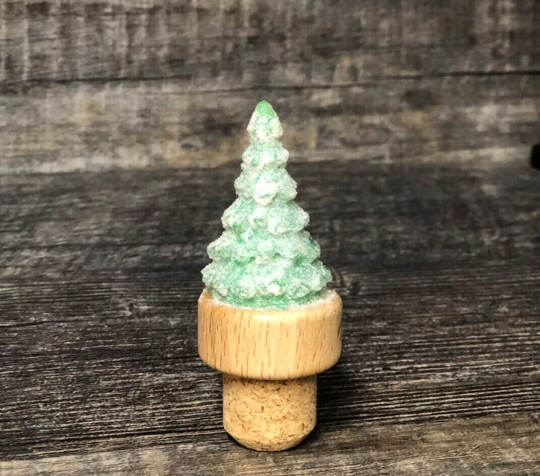 Christmas Tree Wine Stopper Glittered Elegant Holiday Gift Novelty Bottle Wine Cork Birthday Stocking Stuffer Secret Santa Wine Lover