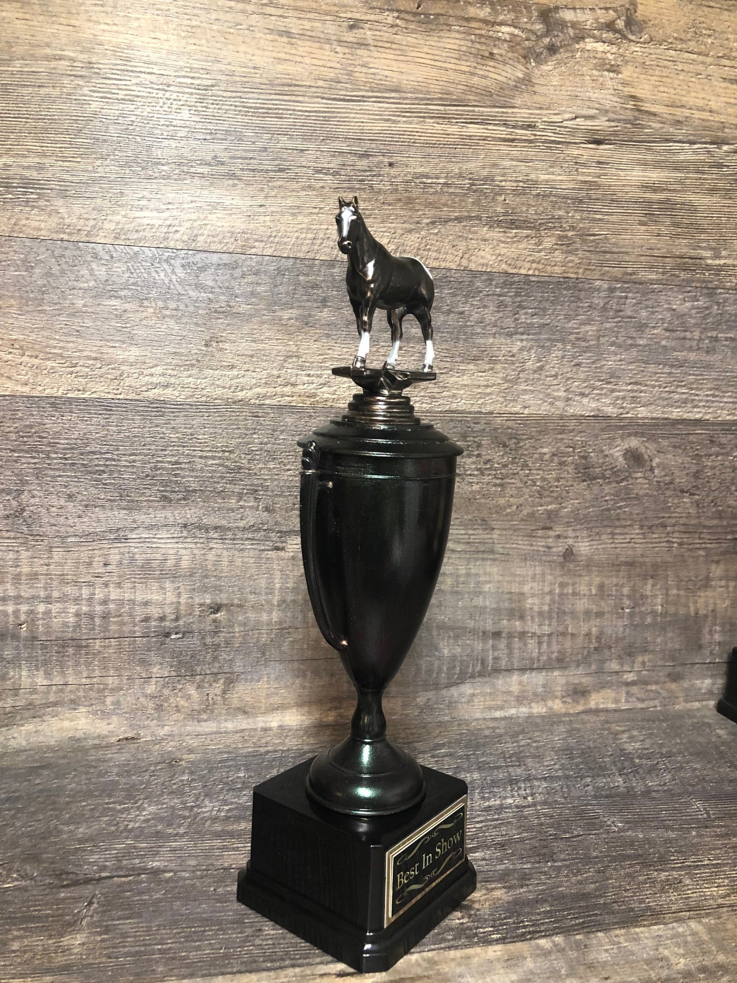 Horse Trophy Equestrian Cup Horse Best In Show Award Derby Cup Trophy Black Iridescent Cup With Appaloosa Horse Riding Equestrian Horseback