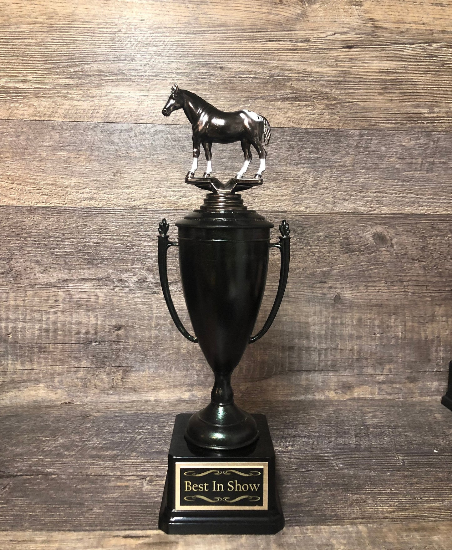 Horse Trophy Equestrian Cup Horse Best In Show Award Derby Cup Trophy Black Iridescent Cup With Appaloosa Horse Riding Equestrian Horseback