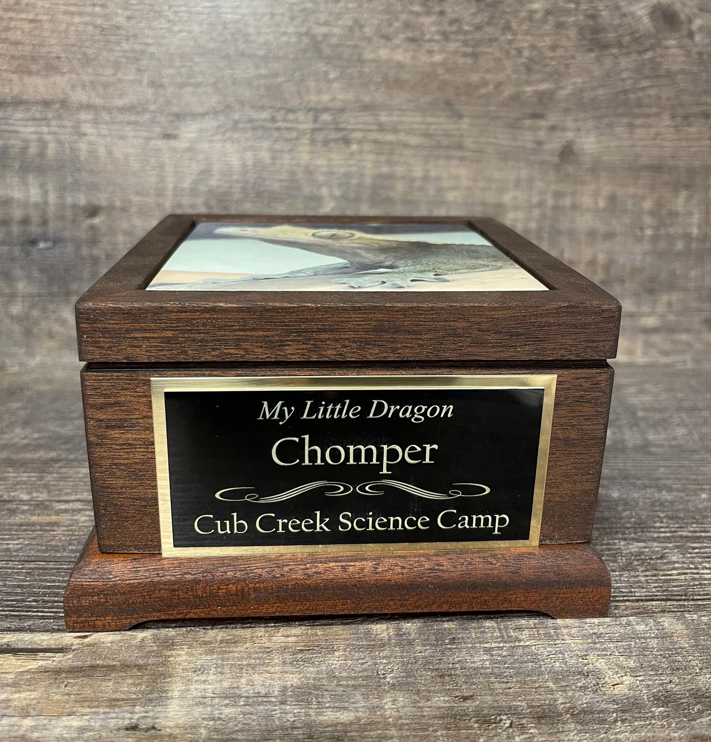 Reptile Urn Bearded Dragon Urn Small Animal Pet MAHOGANY Urn Iguana Urn Gecko Lizard Pet Keepsake Cremation Custom Photo & Engraved To 25lbs