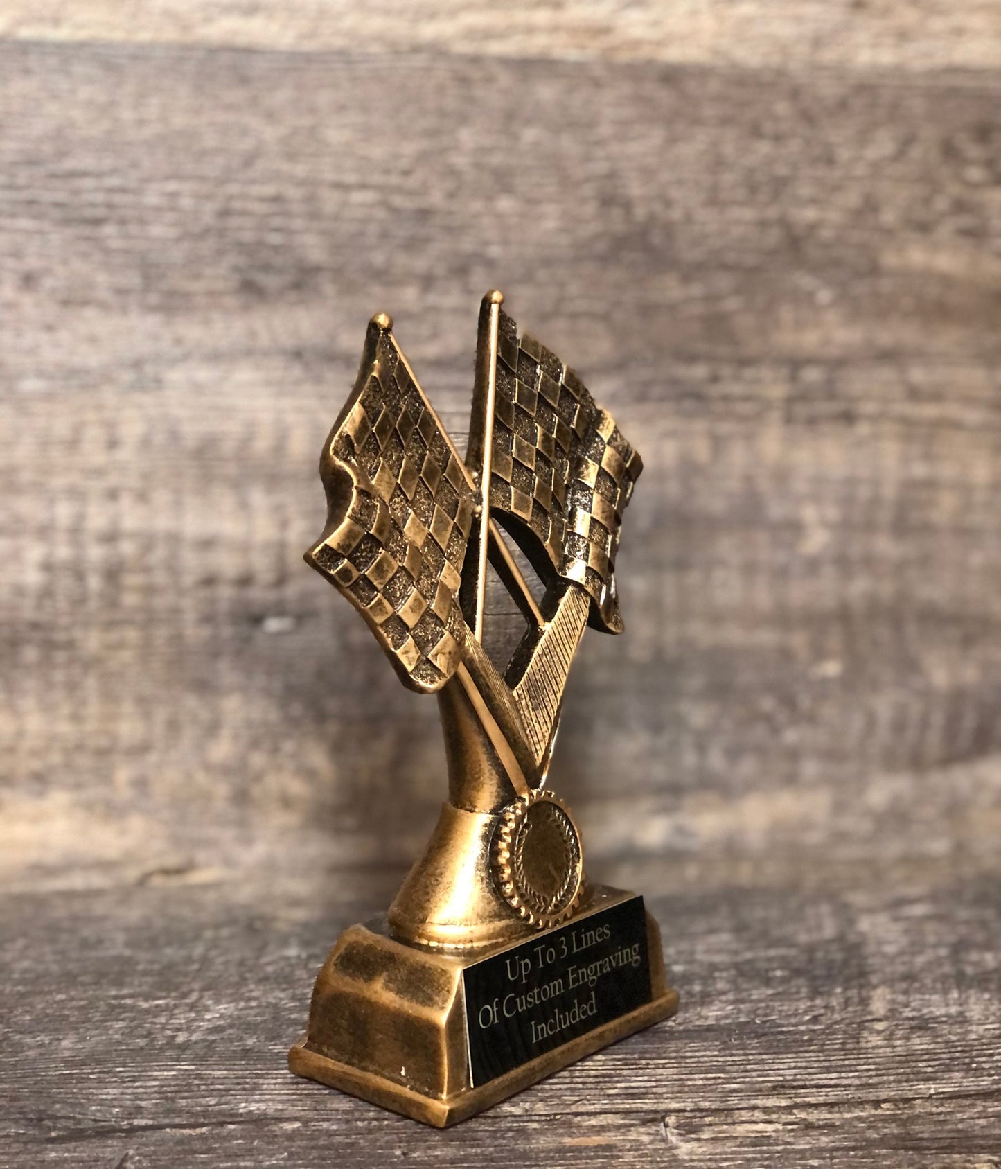Checkered Flag Racing Trophy Car Show Trophy 7" Race Flag MX Trophy Best Time Finish Line Winner Best In Show Classic Car Mechanic's Trophy