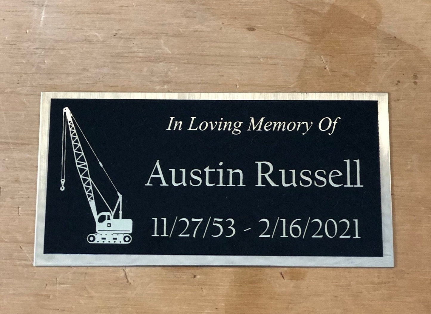 Memorial Urn Plaque Custom Engraved Name Plate Cremation Urn CRANE / CONSTRUCTION Memorial Urn In Loving Memory of Engraved Urn Name Plate