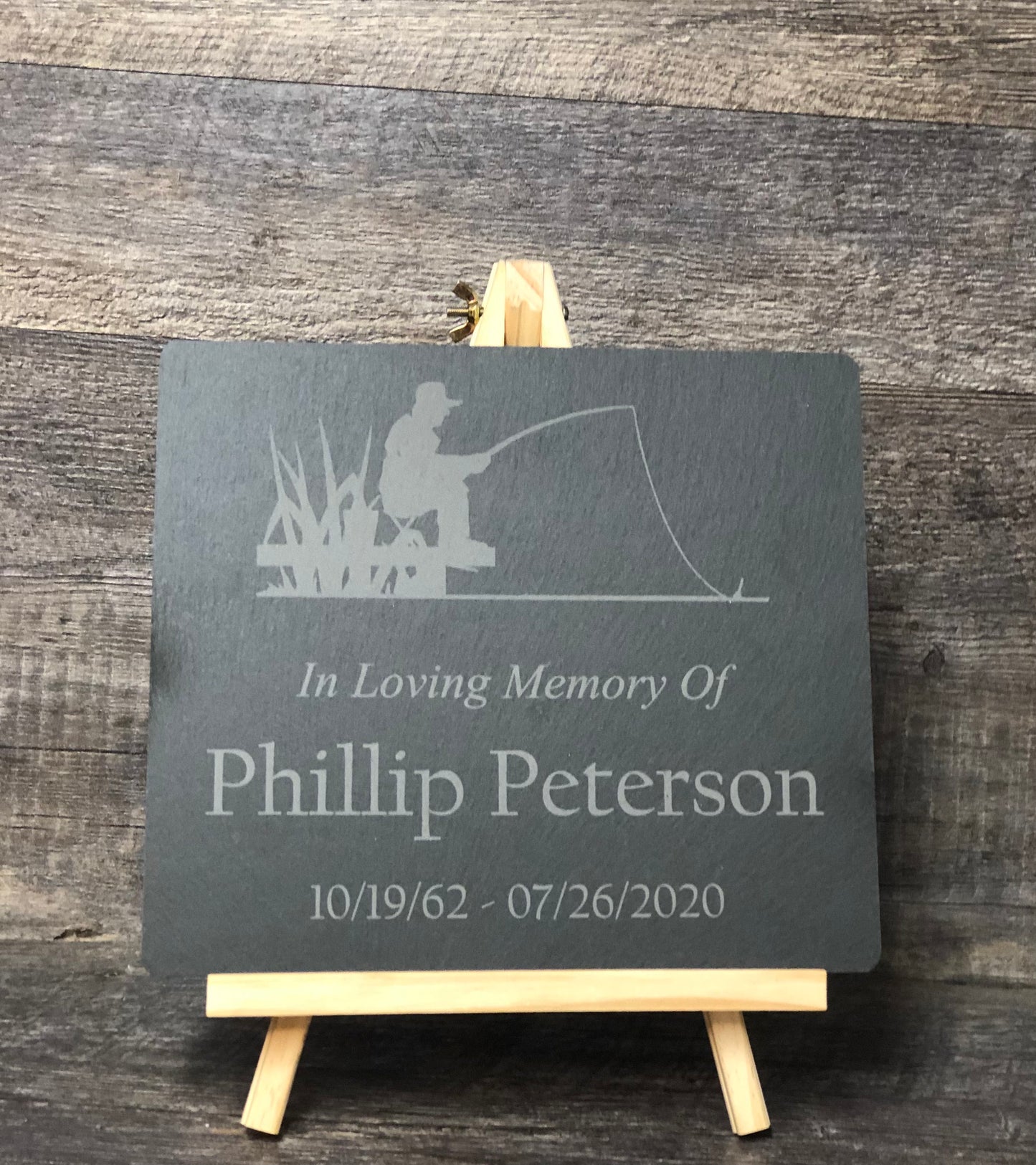 Memorial Stone w/ Wood Easel Memory Stone Slate Remembrance FISHING Garden Memorial Stone Plaque In Loving Memory of Name Plate