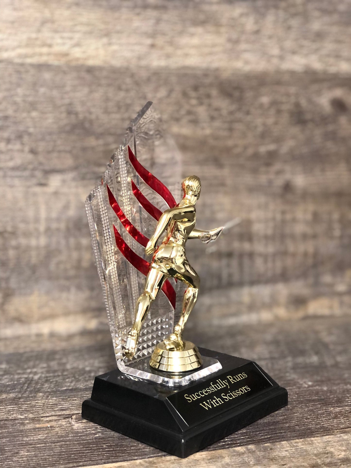 Successfully Runs With Scissors Funny Trophy Gag Gift Runner Jogger Track Birthday Gift Achievement Award Adult Humor Marathon Trophy