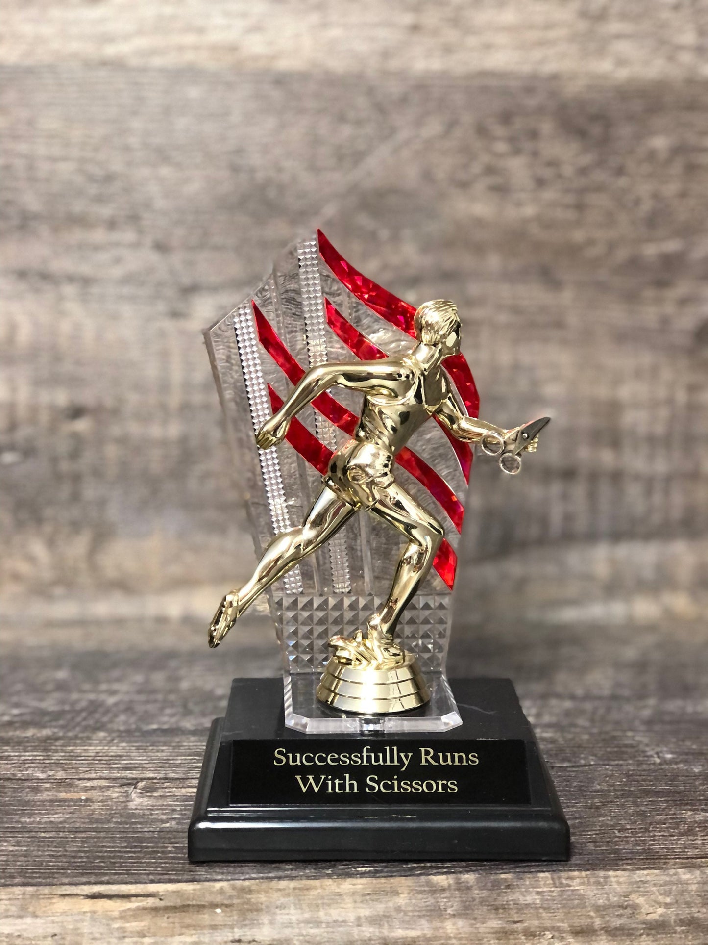 Successfully Runs With Scissors Funny Trophy Gag Gift Runner Jogger Track Birthday Gift Achievement Award Adult Humor Marathon Trophy