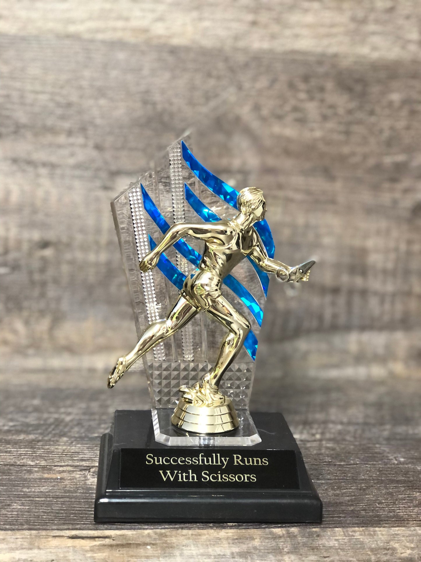 Successfully Runs With Scissors Funny Trophy Gag Gift Runner Jogger Track Birthday Gift Achievement Award Adult Humor Marathon Trophy