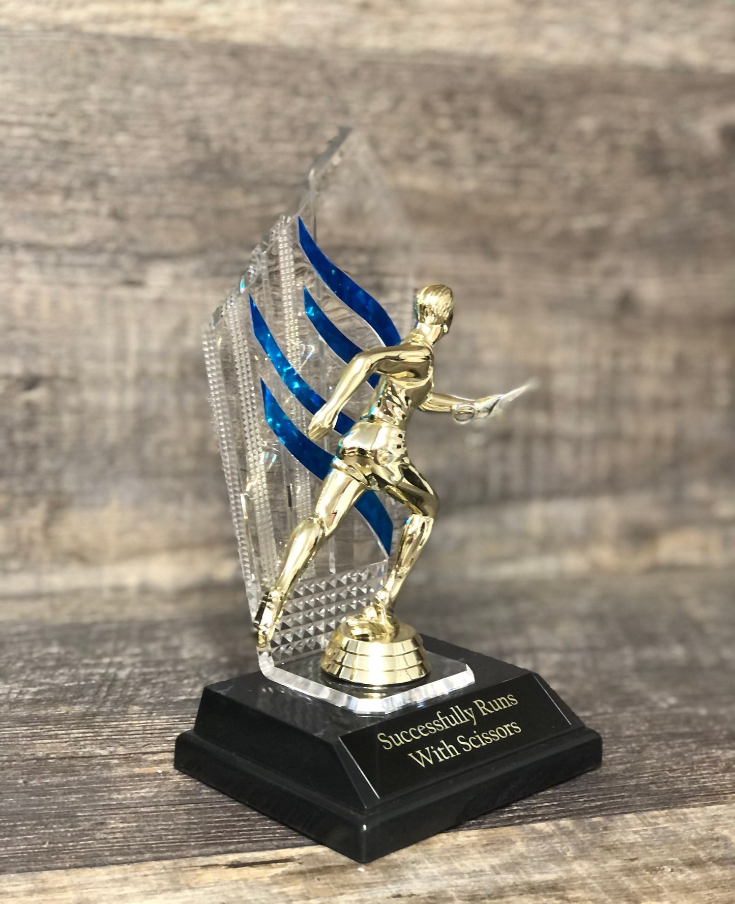 Successfully Runs With Scissors Funny Trophy Gag Gift Runner Jogger Track Birthday Gift Achievement Award Adult Humor Marathon Trophy