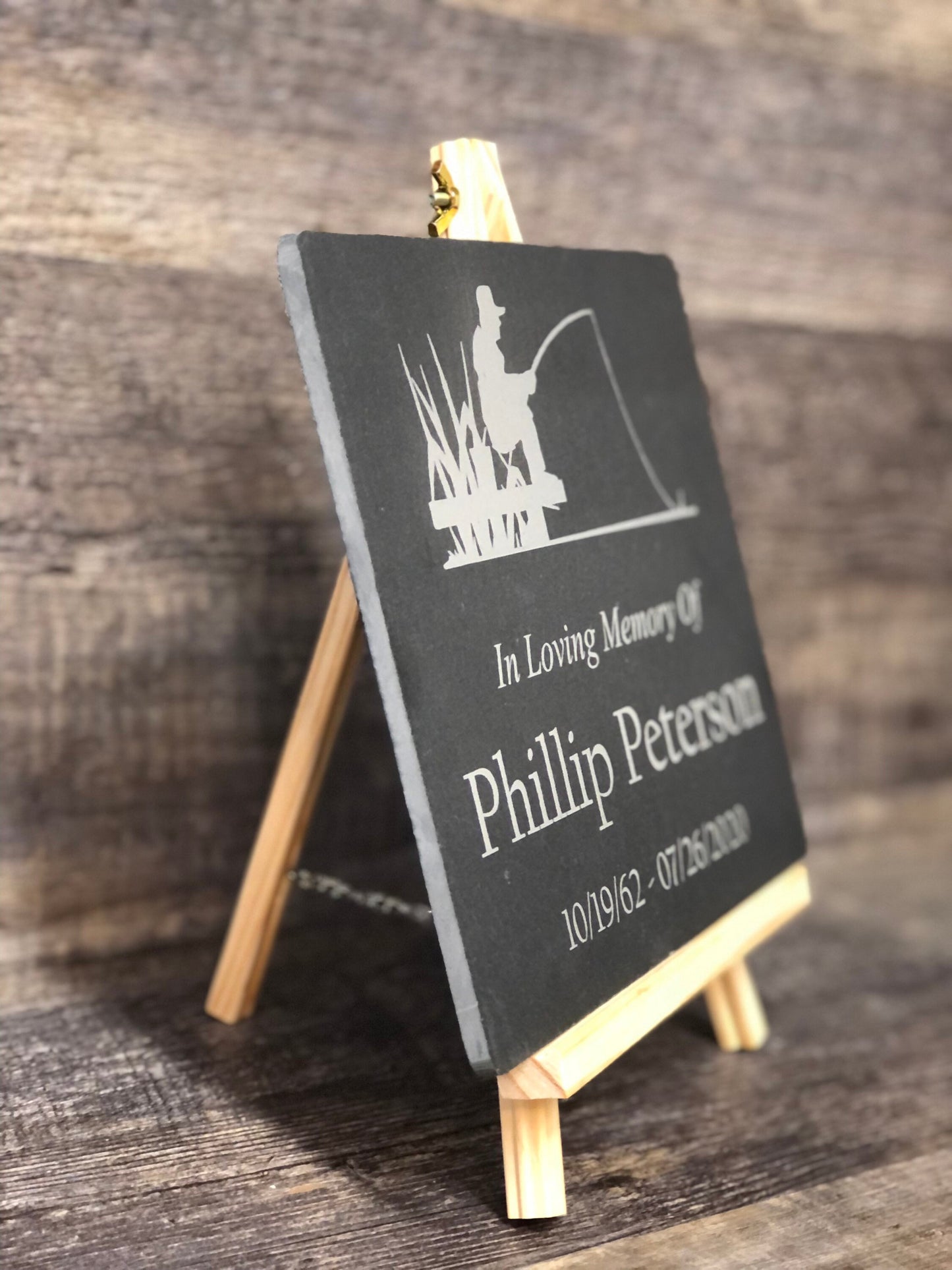 Memorial Stone w/ Wood Easel Memory Stone Slate Remembrance ORNATE FRAME Garden Memorial Stone Plaque In Loving Memory of Name Plate